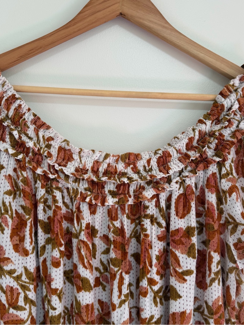 Free People FP One Floral Smocked Boho Off-The-Shoulder Peasant Blouse - Size XL - Picture 2 of 6